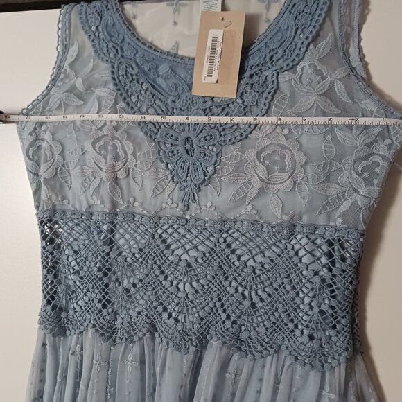 Sundance Dusty Blue Lace Overlay Dress Sz 10 Love Always - Picture 7 of 13